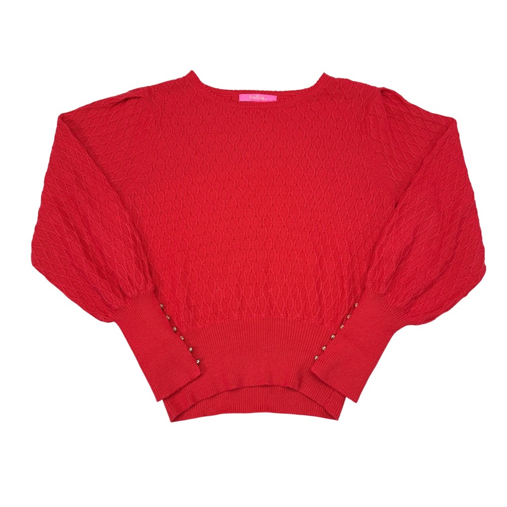 Lilly Pulitzer Sweater Women Size Medium Red Jacquetta Puff Sleeve Pullover Knit